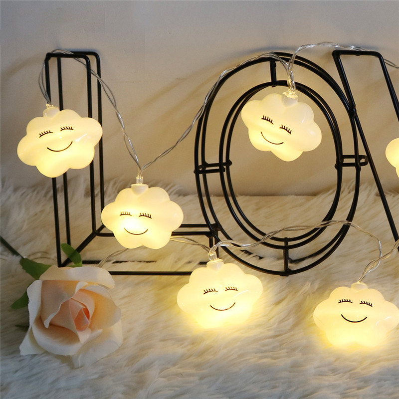 LED Cloud Light String Cute Smiley White Cloud Children's Room Decoration Cartoon Night Light Battery Christmas Lantern