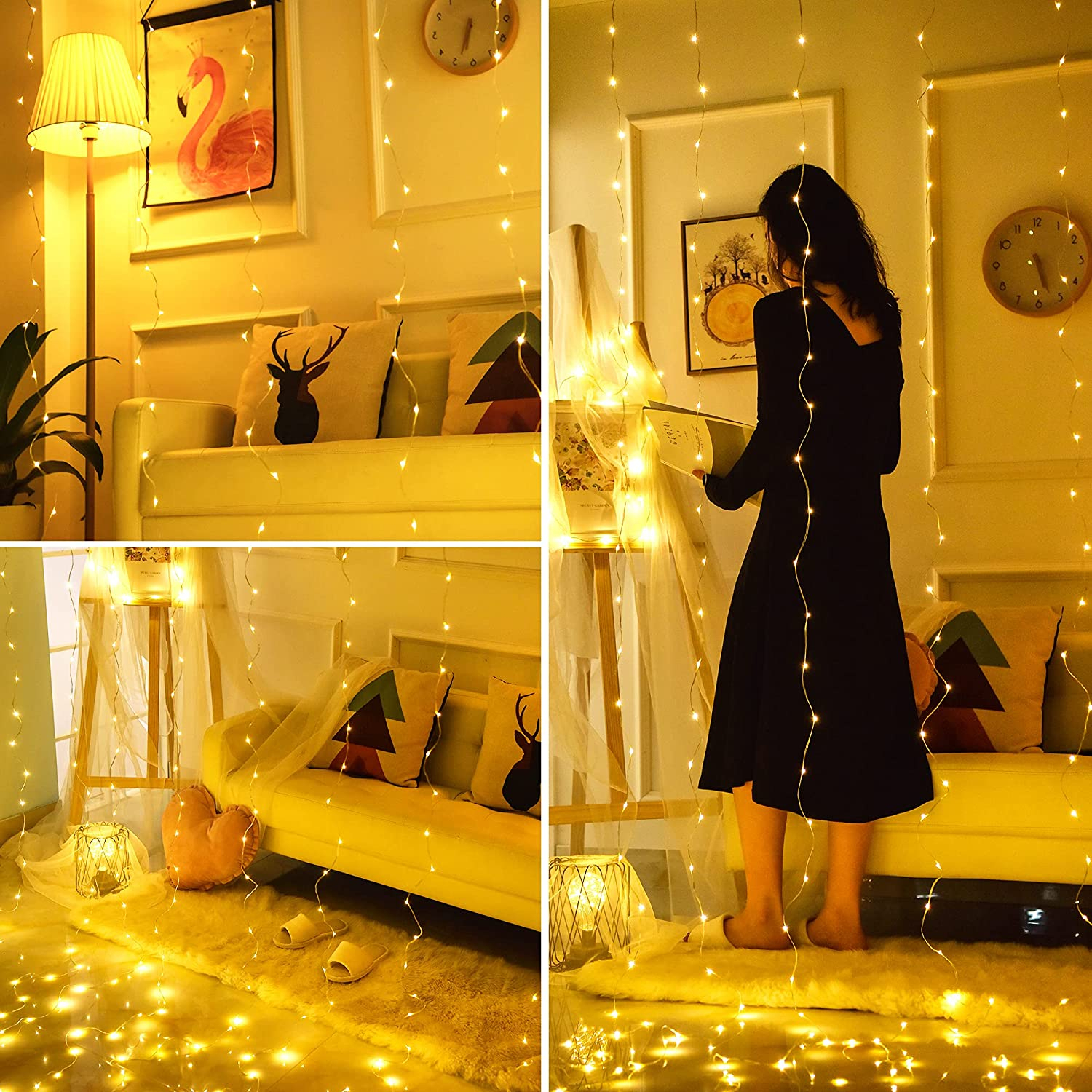 Curtain Fairy Lights 300 LED Remote Control 8 Lighting Modes USB Powered Waterproof String Light for Indoor Bedroom Outdoor Ho