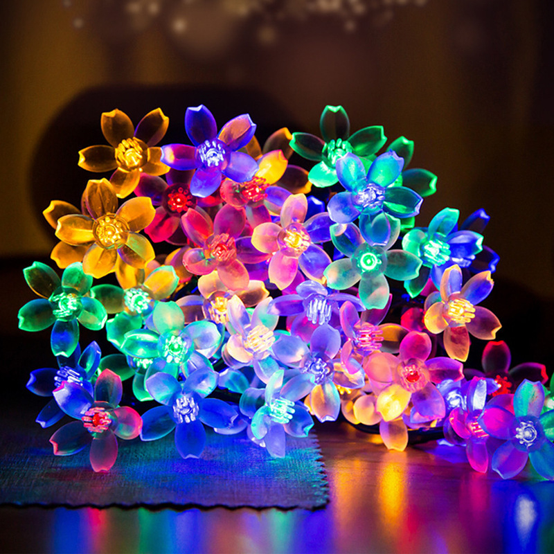 Outdoor waterproof LED courtyard decorative lights 7 m 50 light flower flashing light string small colored