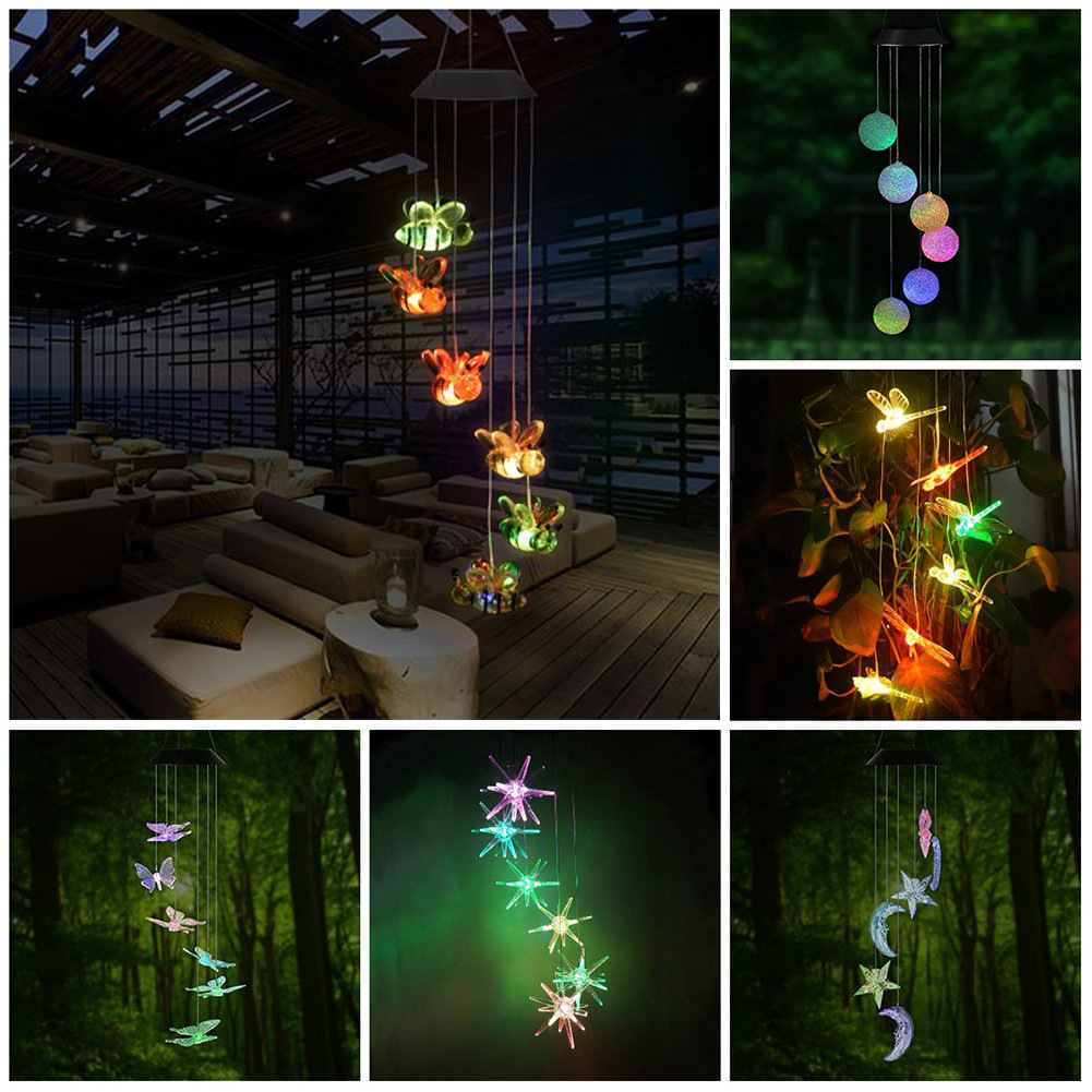 rice ball hummingbird color changing light string hanging light Solar wind bell light LED outdoor courtyard decoration