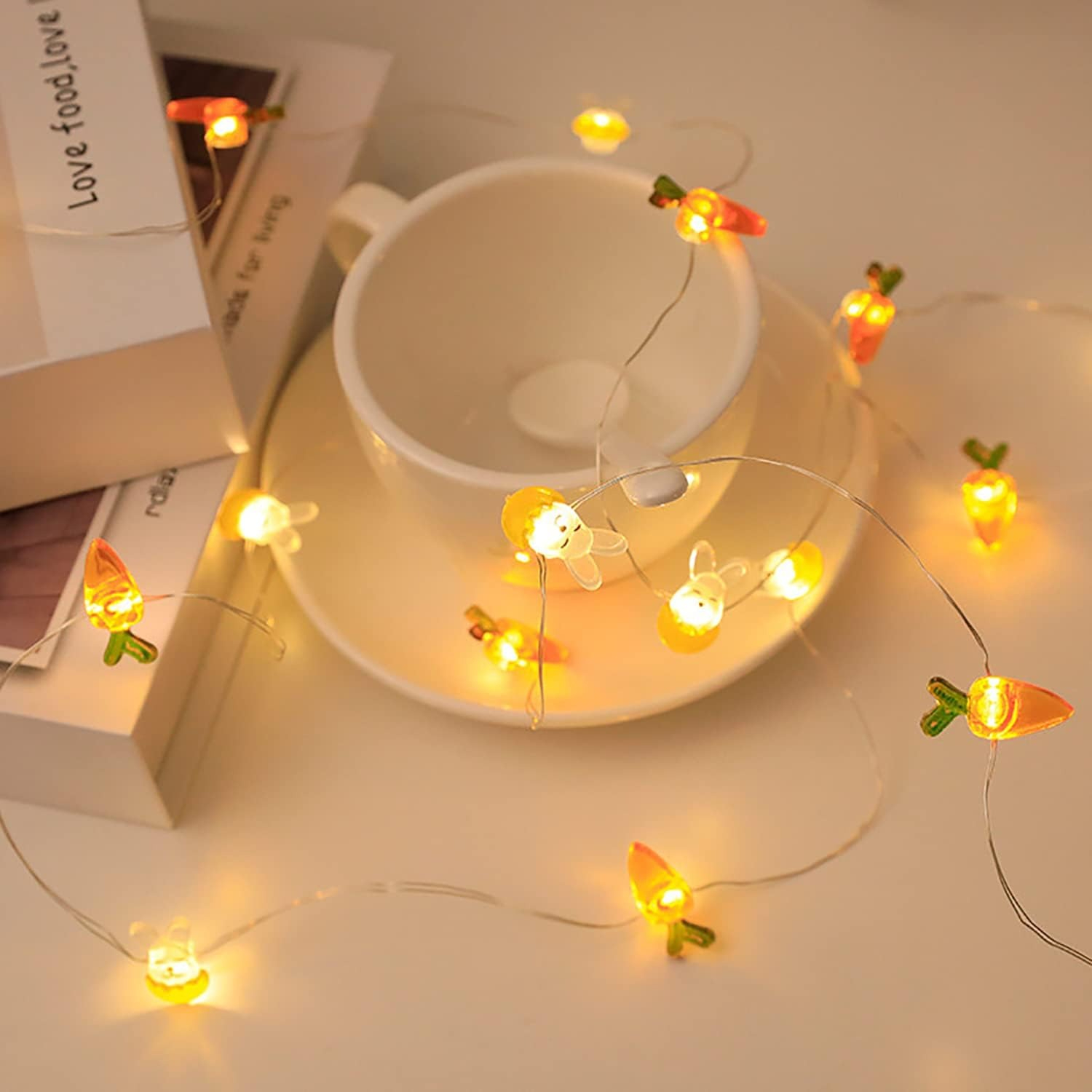 Easter LED copper wire lights; rabbit decor lights; radish chick egg copper wire lights; Easter string lights.