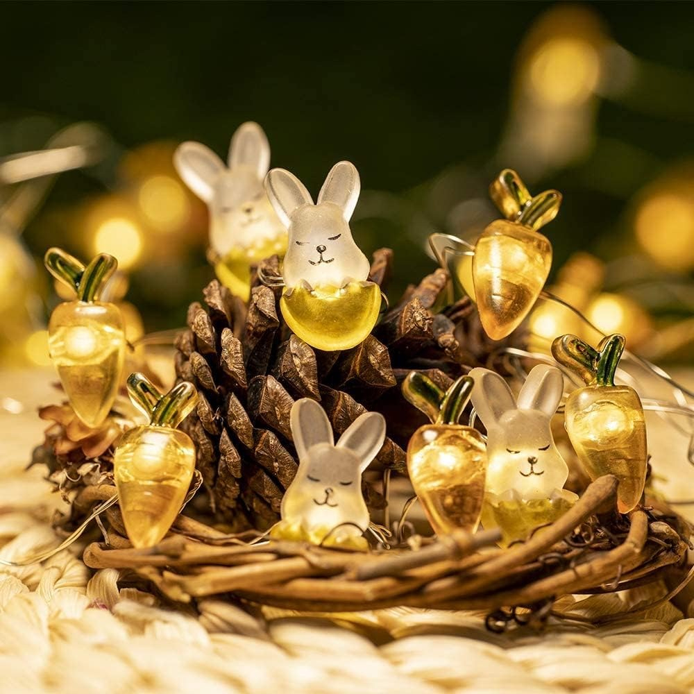 Easter LED copper wire lights; rabbit decor lights; radish chick egg copper wire lights; Easter string lights.