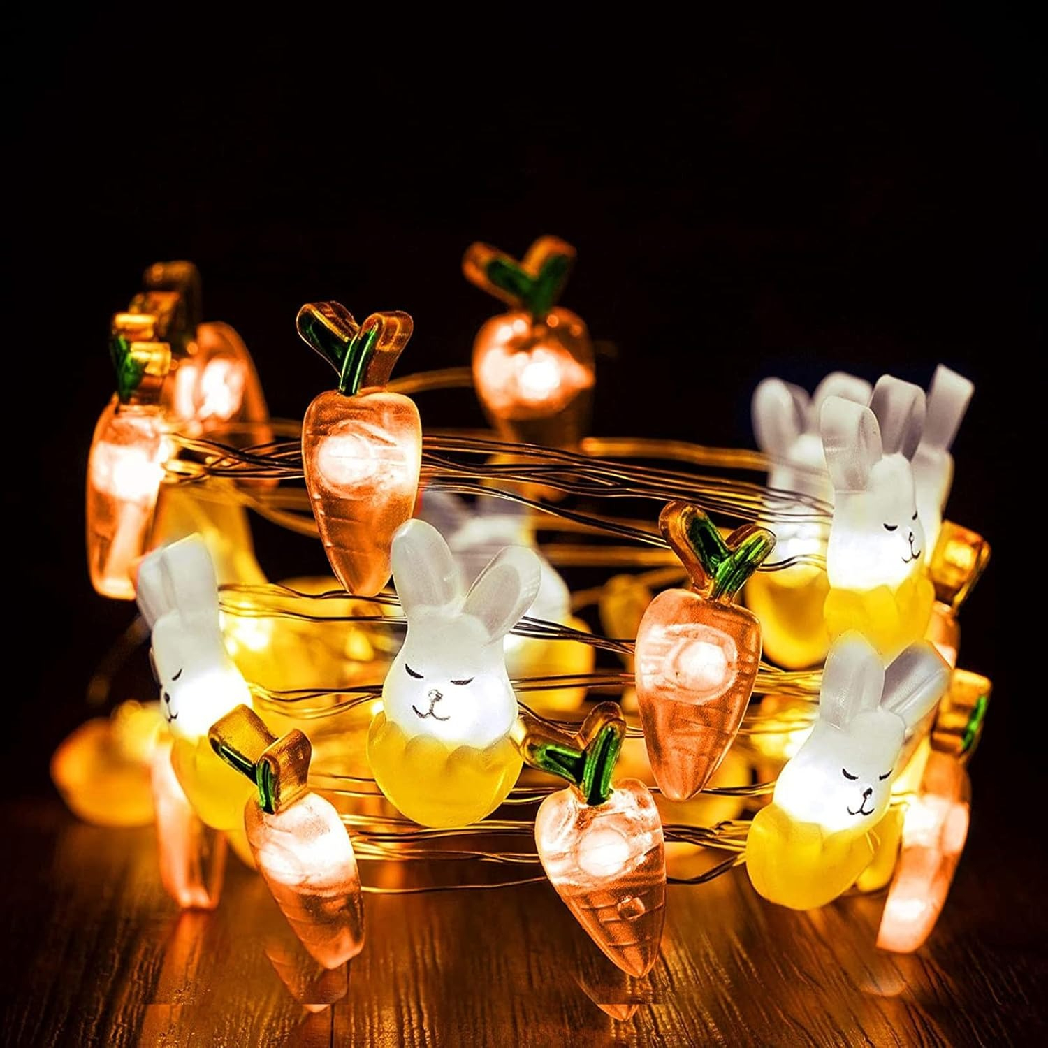 Easter LED copper wire lights; rabbit decor lights; radish chick egg copper wire lights; Easter string lights.