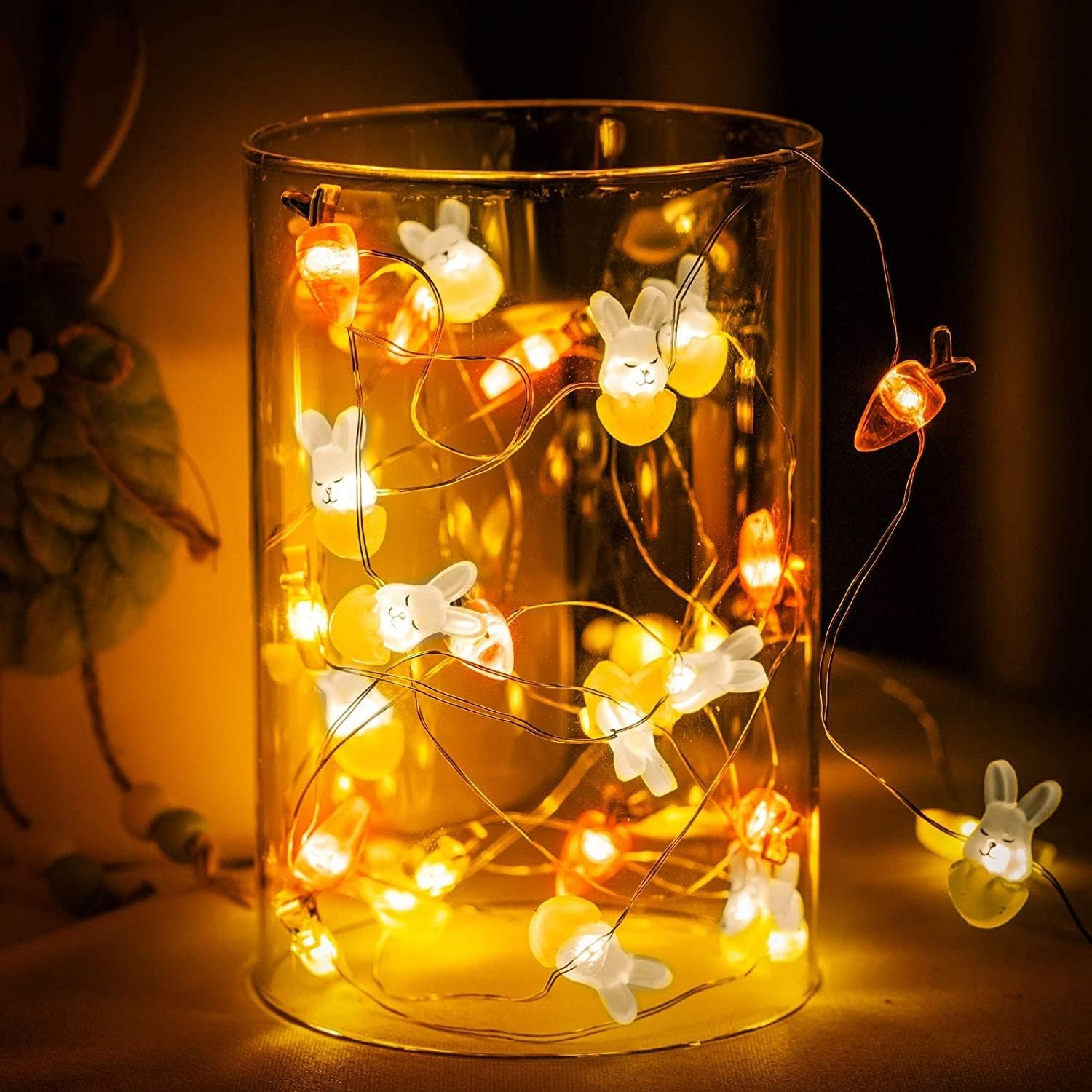 Easter LED copper wire lights; rabbit decor lights; radish chick egg copper wire lights; Easter string lights.