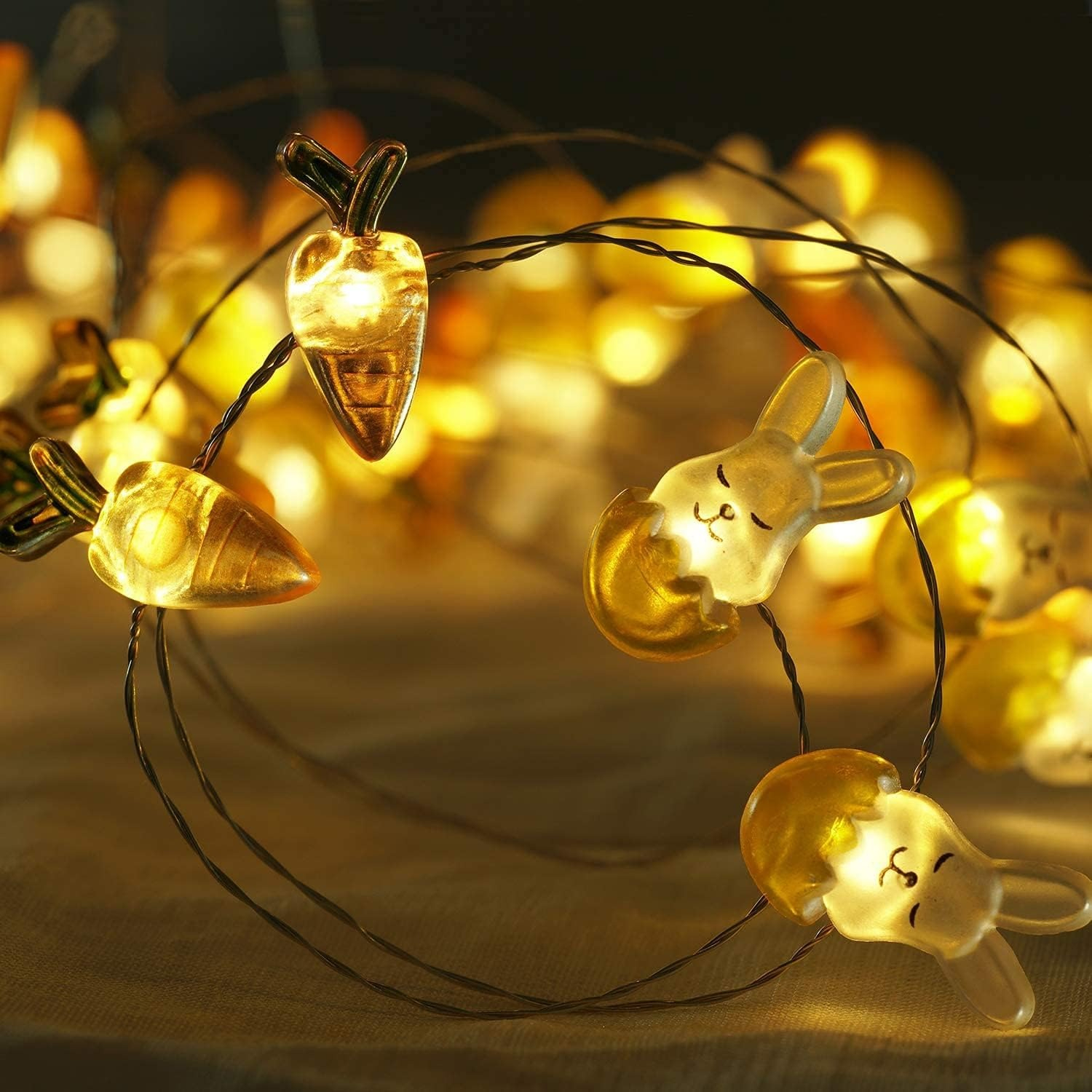 Easter LED copper wire lights; rabbit decor lights; radish chick egg copper wire lights; Easter string lights.